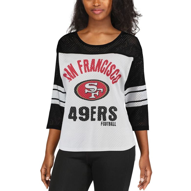 Women's G-III 4Her by Carl Banks White/Black San Francisco 49ers First Team  Three-Quarter Sleeve Mesh T-Shirt