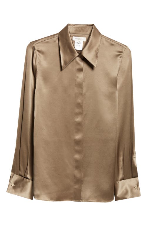 Shop Lafayette 148 New York French Cuff Silk Button-up Blouse In Concrete