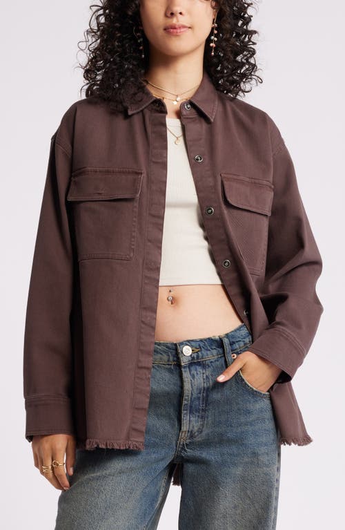 Shop Bp. Frayed Oversize Twill Workwear Shirt In Brown Coffee