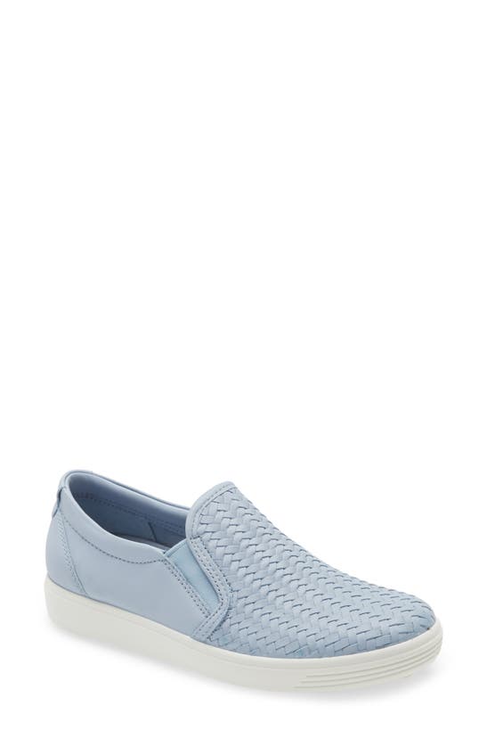 Ecco Soft 7 Slip-on Sneaker In Dusty Blue Leather