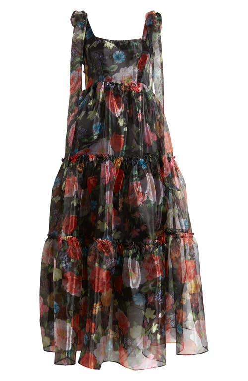 Shop Chelsea28 Bow Shoulder Floral Tiered Gown In Black Multi Floral