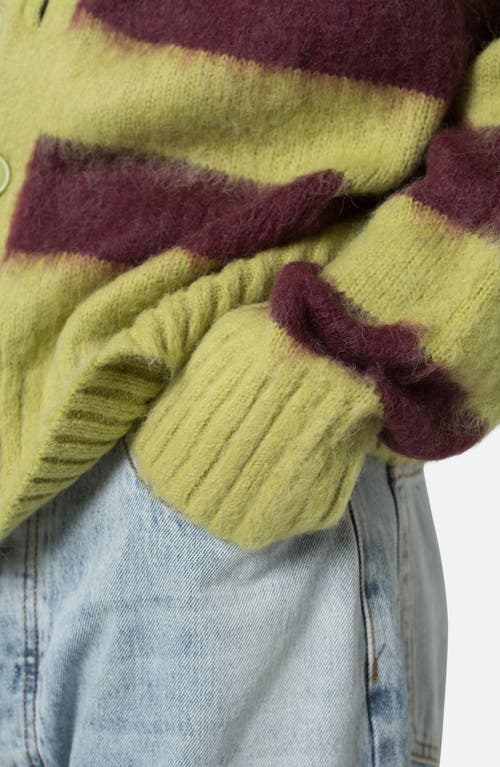 Mnml Striped Faux Mohair Cardigan In Green/brown