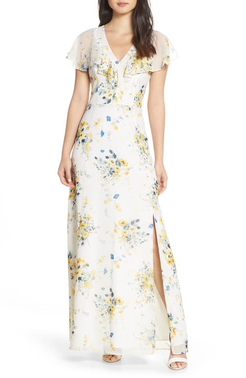 Adelyn Rae Ruffle Yoke Maxi Dress in Ivory Multi