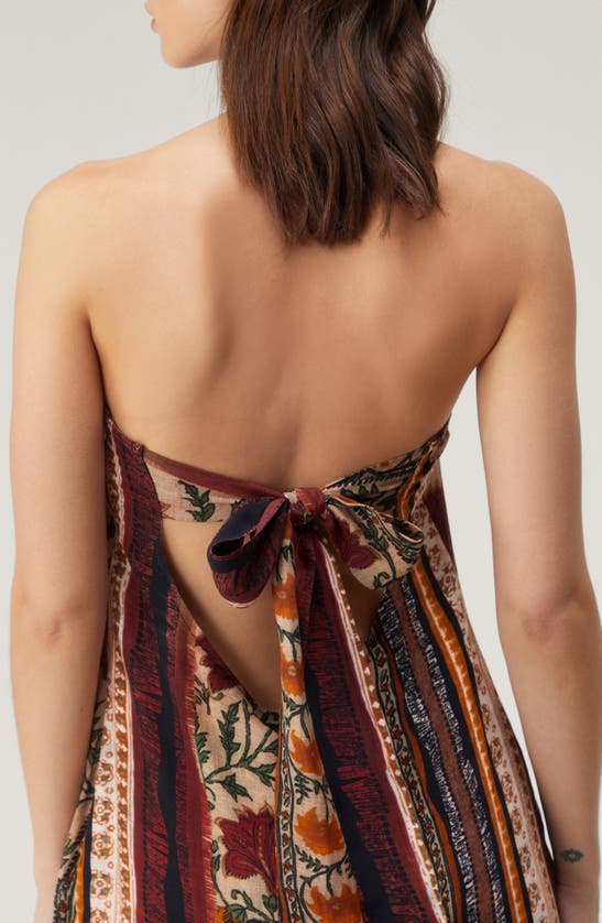 Shop Nasty Gal Mixed Stripe Strapless Tie Back Maxi Dress In Brown Multi