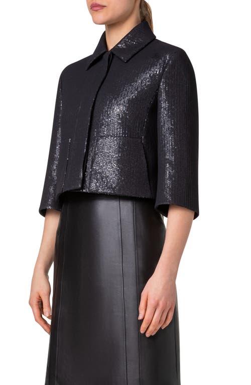 Shop Akris Winslow Sequin Crop Jacket In Black