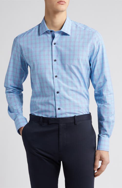 Microdobby Glen Plaid Button-Up Shirt in Aqua