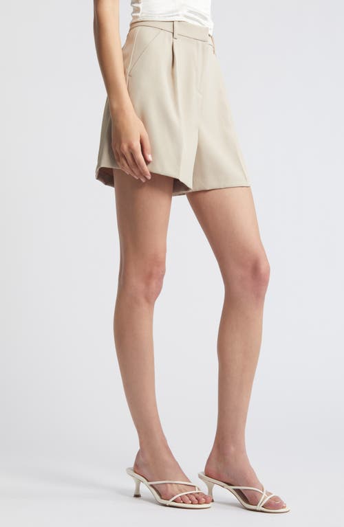 Open Edit Pleated High Waist Trouser Shorts In Tan Oxford
