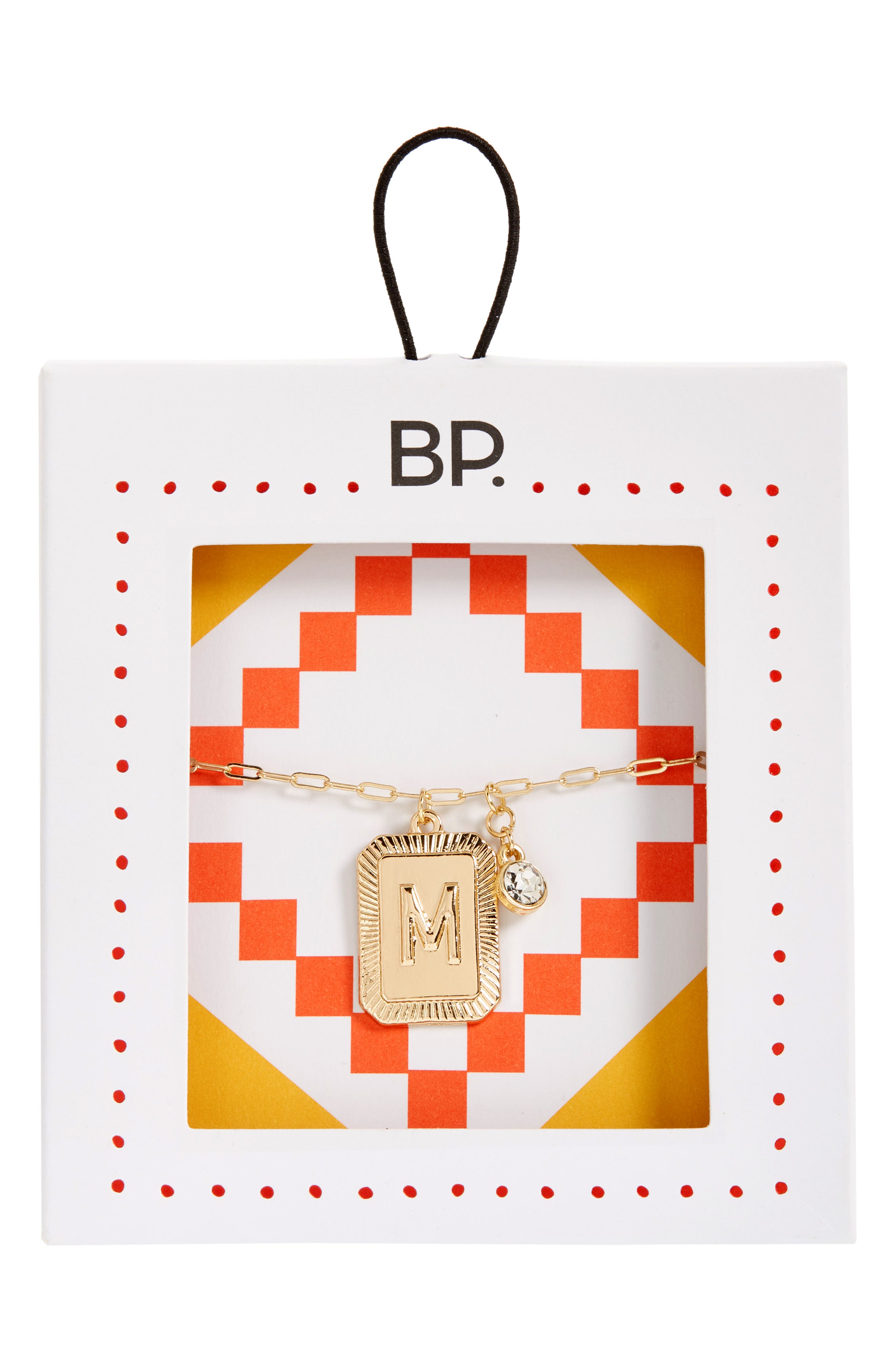 BP. Initial Plaque Pendant Necklace in M- Clear- Gold