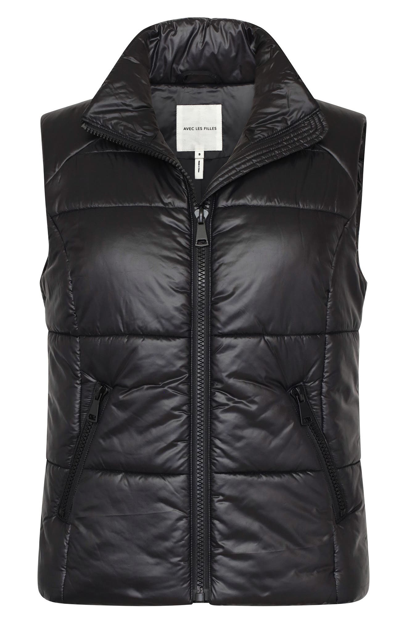 Avec Les Filles Shiny Nylon Puffer Vest In Black | ModeSens