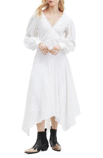 Allsaints Aviana V-neck Broderie Maxi Dress In Off White