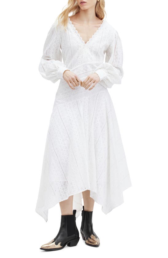 Shop Allsaints Aviana Broderie Long Sleeve Dress In Off White