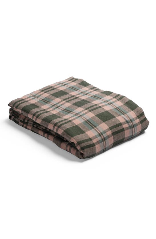 Shop Piglet In Bed Check Linen Duvet Cover In Fern Green Check