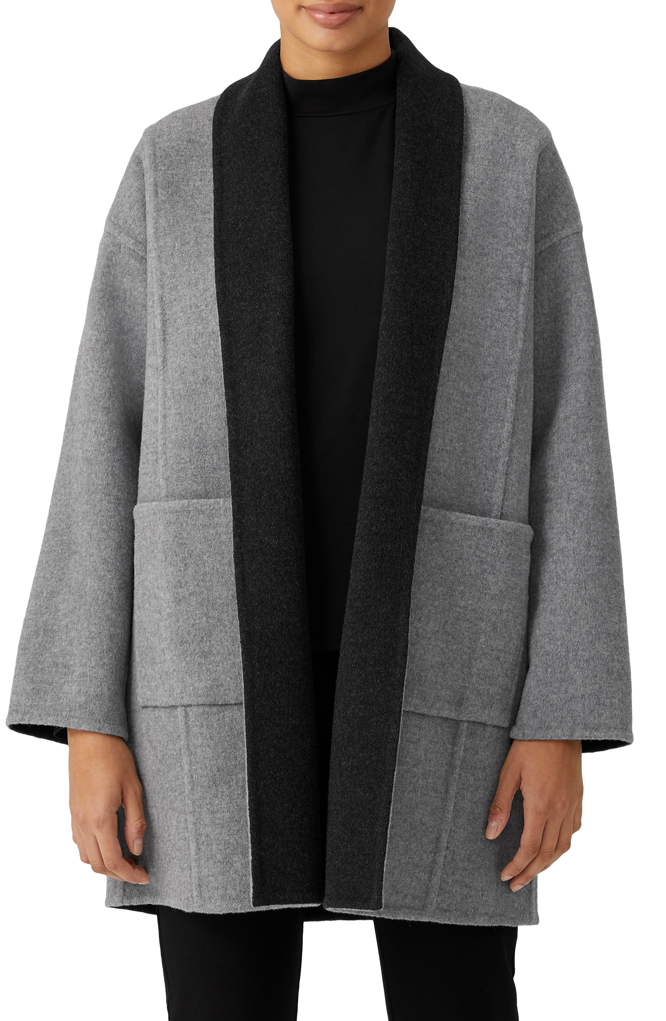 open front wool blend coat