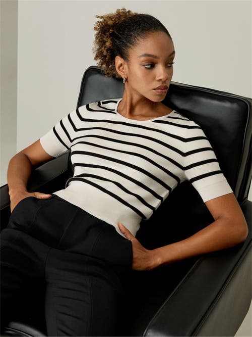 Shop Lilysilk Silk Striped Cropped Knit Top In White With Black Stripes