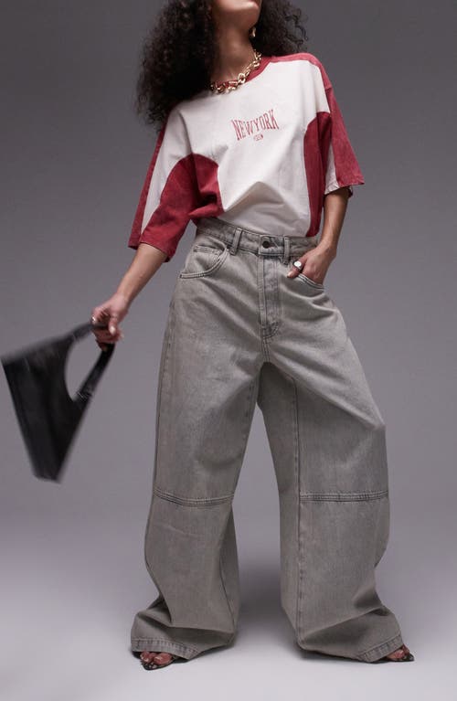 Marbled Oversize Wide Leg Cargo Jeans in Grey