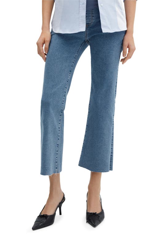MANGO Over the Bump Raw Hem Crop Flare Maternity Jeans in Medium Blue at Nordstrom, Size 8
