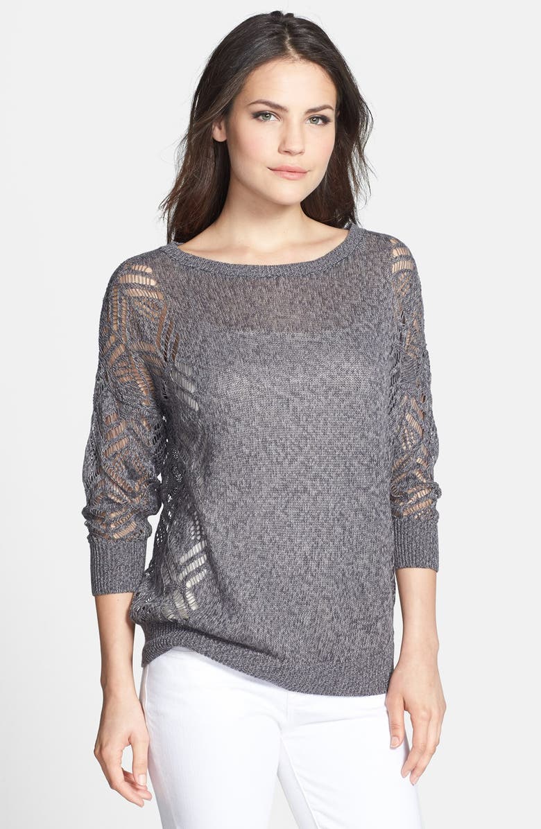 Caslon® Dolman Sleeve Pointelle Stitch Linen & Cotton Sweater | Nordstrom