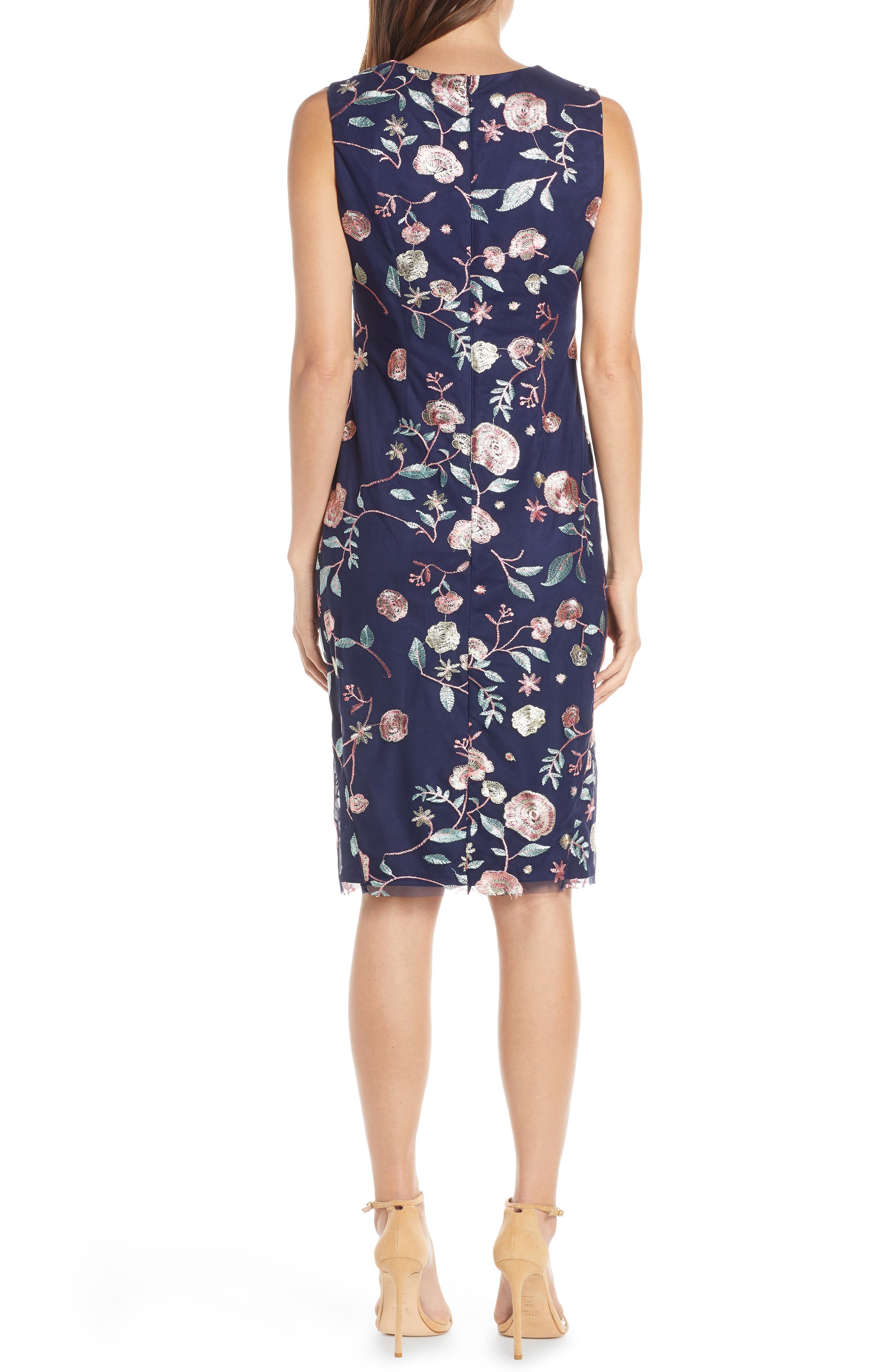 vince camuto floral embroidered mesh midi dress