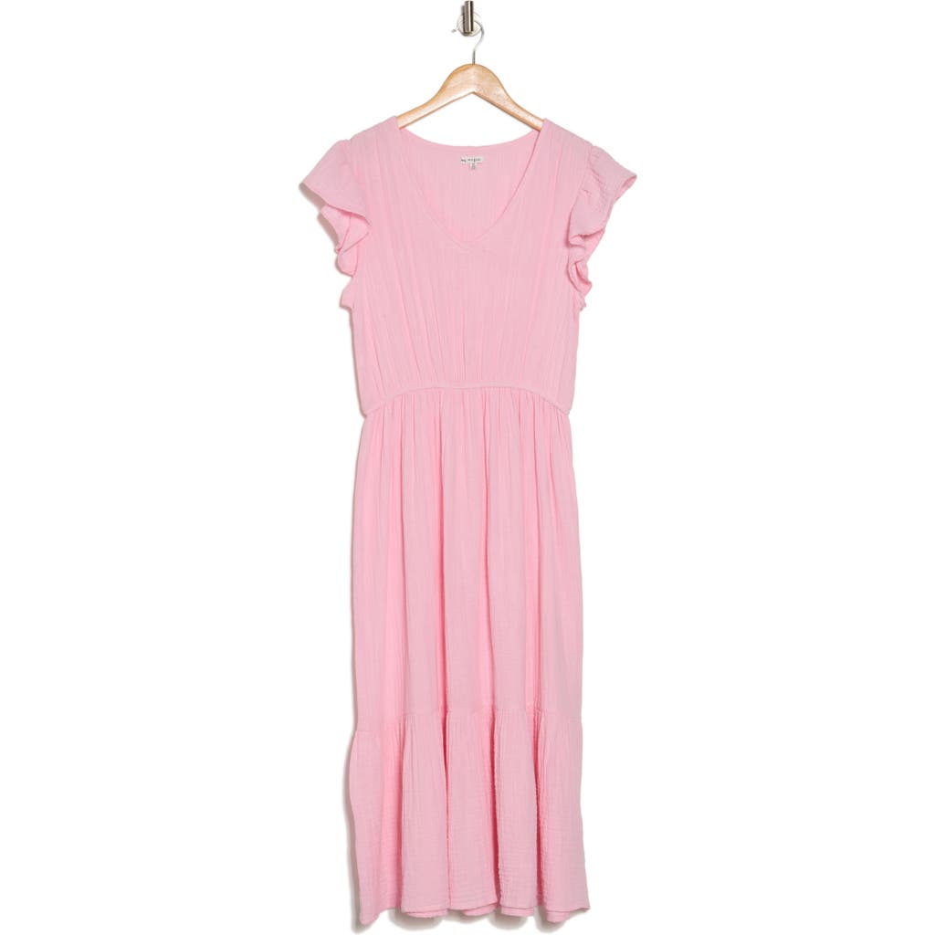 Maisie Flutter Sleeve Cotton Gauze Midi Dress In Light Pink