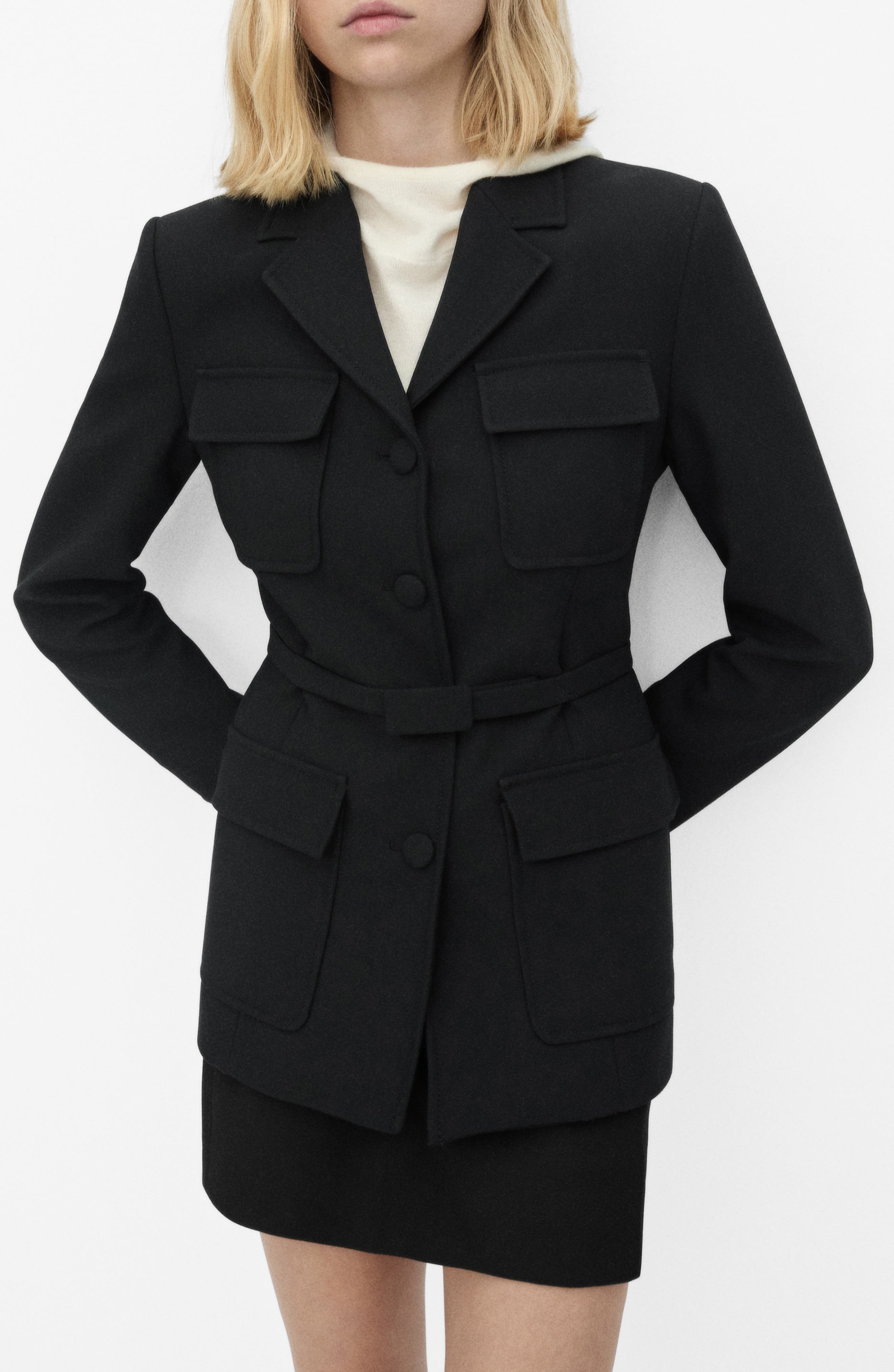 MANGO Four-Pocket Stretch Blazer in Black Cover