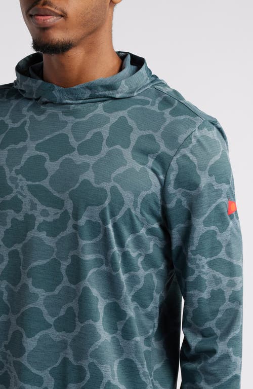 Shop Florence Airtex Long Sleeve Hooded Performance Top In Heather Light Sea Blue Camo