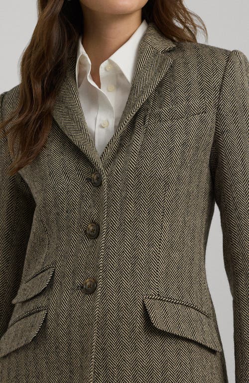 Shop Lauren Ralph Lauren Herringbone Tweed Blazer In Black/cream