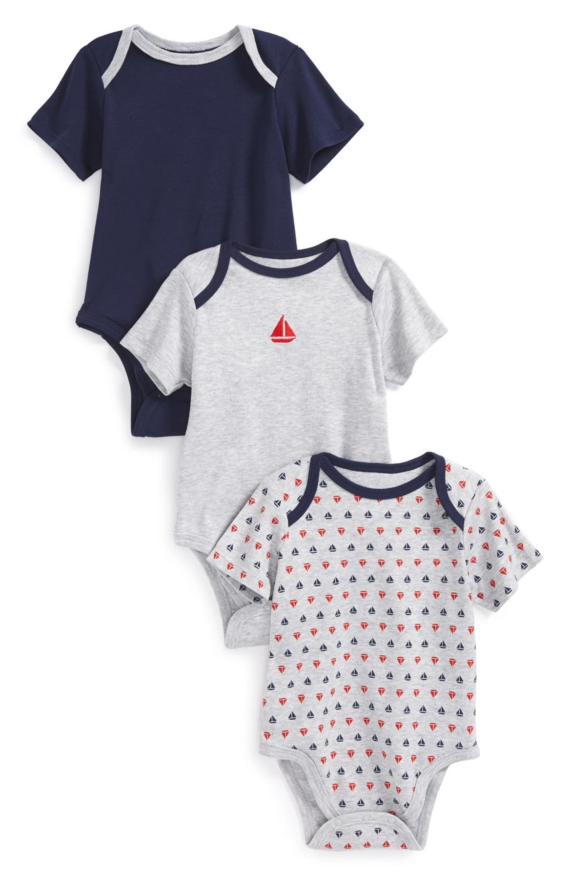Little Me 'Sailboat' Cotton Bodysuits (Set of 3) (Baby Boys) | Nordstrom