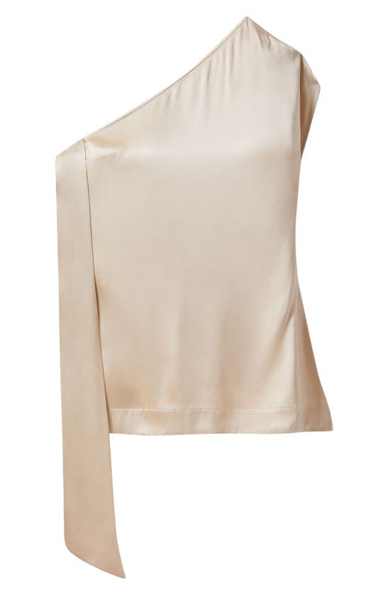 Shop Reiss Atelier Etta Drape One-shoulder Satin Top In Blush