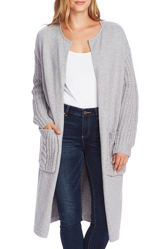 Vince Camuto Cable Knit Detail Long Cardigan In Light Heather Grey