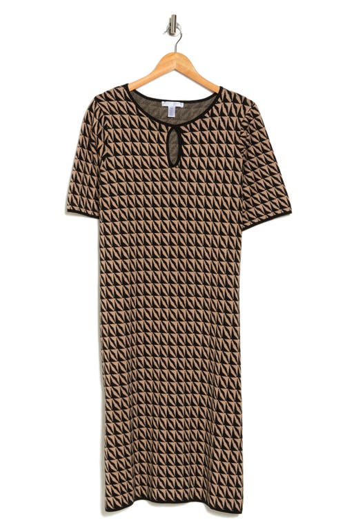 Shop London Times Keyhole Short Sleeve Sweater Dress In Black/taupe