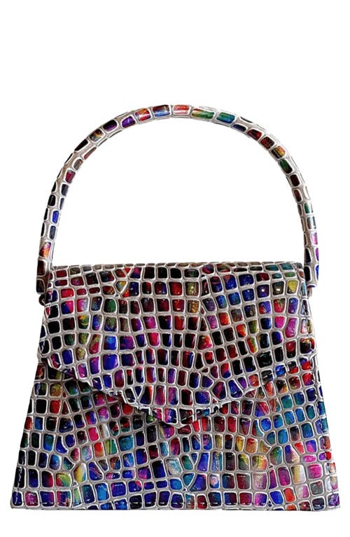 Anima Iris The Zaza Croc Embossed Leather Top Handle Bag in Rainbow