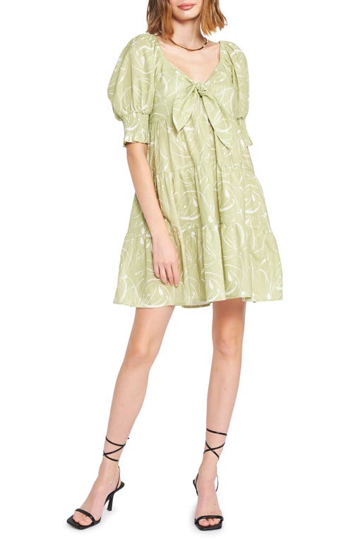 En Saison Idrissy Abstract Floral Print Tiered Cotton Minidress in Green at Nordstrom, Size X-Small