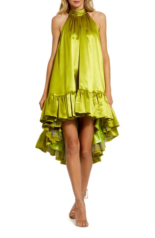 Shop Mac Duggal Satin High-low Dress In Apple Green