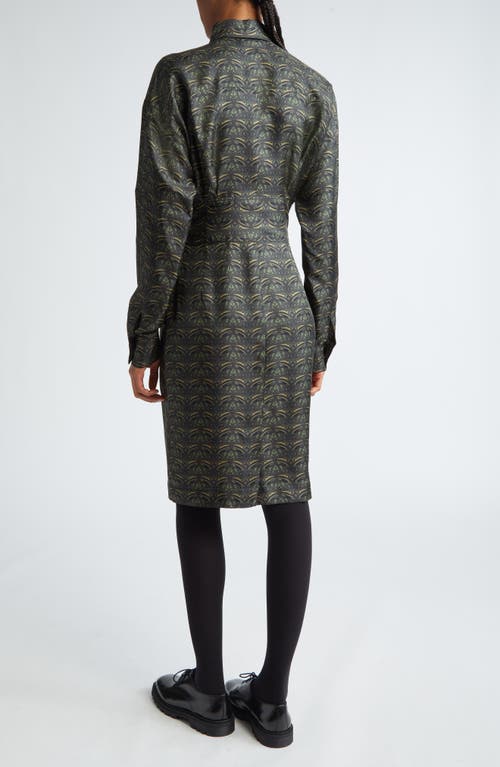 Max Mara Panfilo Print Long Sleeve Silk Twill Shirtdress In Dark Green
