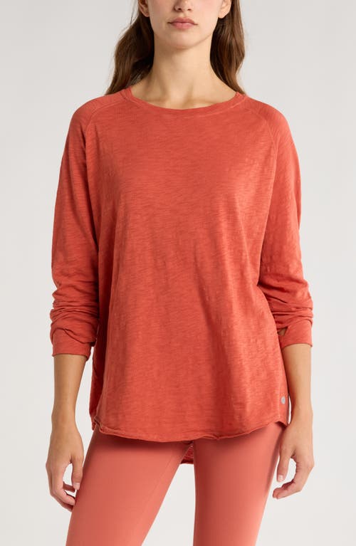 Shop Zella Relaxed Washed Long Sleeve Slub Tee In Rust Redwood