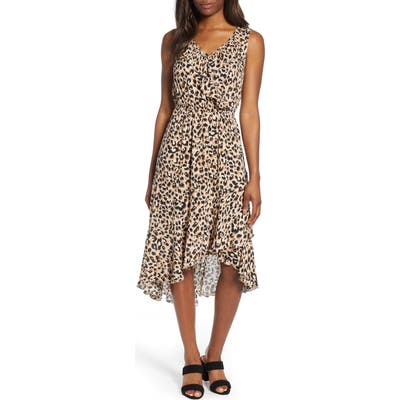 Wit & Wisdom Leopard Print Ruffle Cascade Sleeveless Dress, Beige (Nordstrom Exclusive)