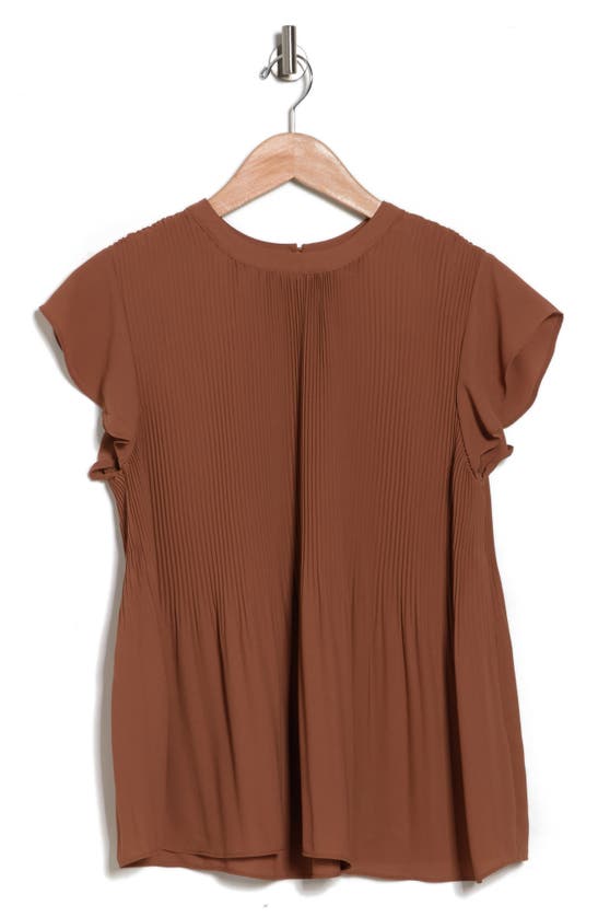 Adrianna Papell Georgette Scoop Neck Solid Pleat Top In Terracotta