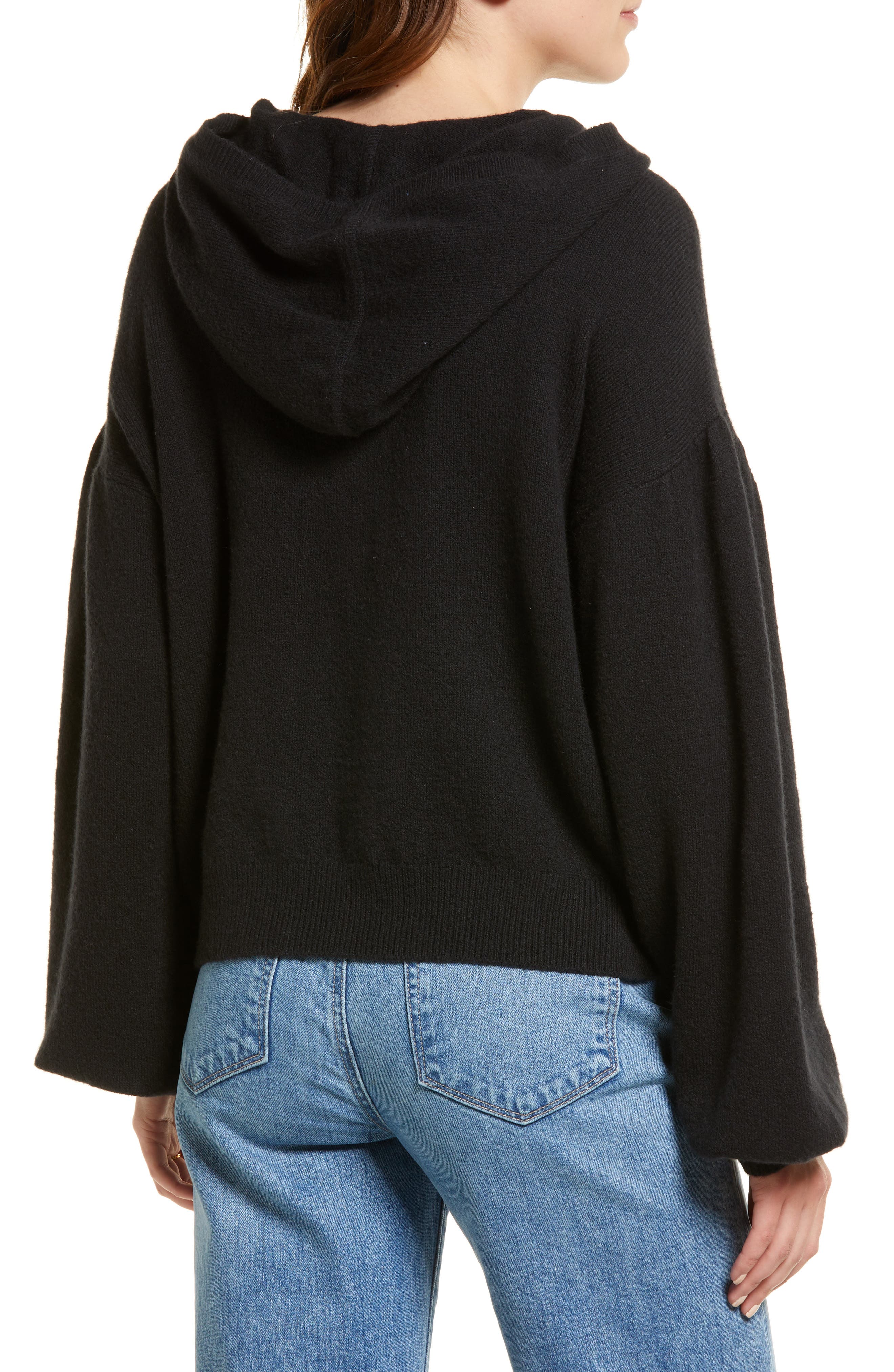 Treasure \u0026 Bond Puff Sleeve Hooded Cotton Blend Sweater in Black at Nordstrom, Size Small