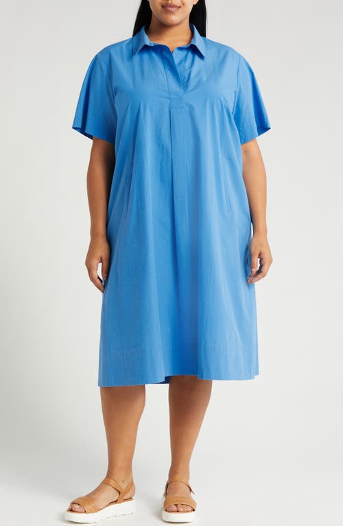 Eileen Fisher Classic Organic Cotton Poplin Midi Shirtdress In Blue