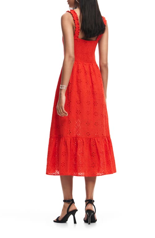 Shop Desigual Coral Smocked Cotton Broderie Anglaise Sundress In Orange