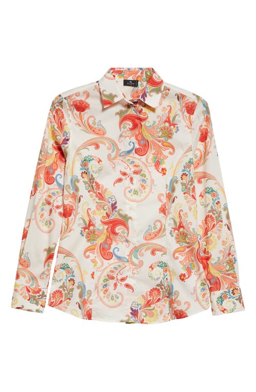 Shop Etro Paisley Stretch Cotton Button-up Shirt In Beige Multi