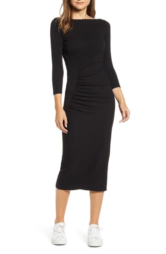 Stateside Ruched Ribbed Body-con Dress In Black