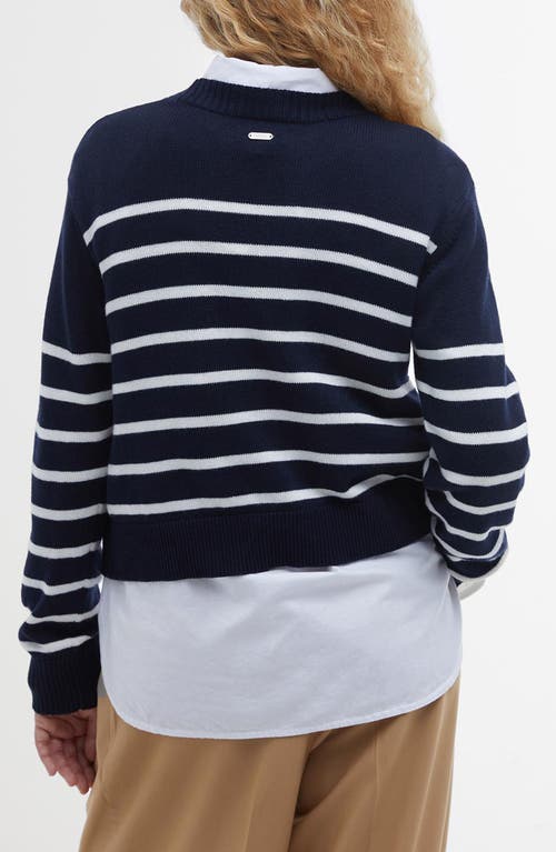 Shop Barbour Emery Stripe Crop Cotton & Cashmere Sweater In Navy/cloud