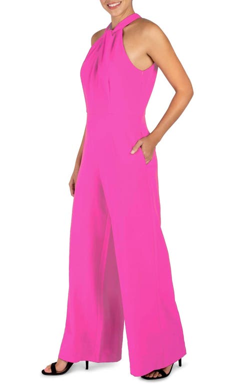 Shop Julia Jordan Halter Neck Wide Leg Jumpsuit In Neon Pink