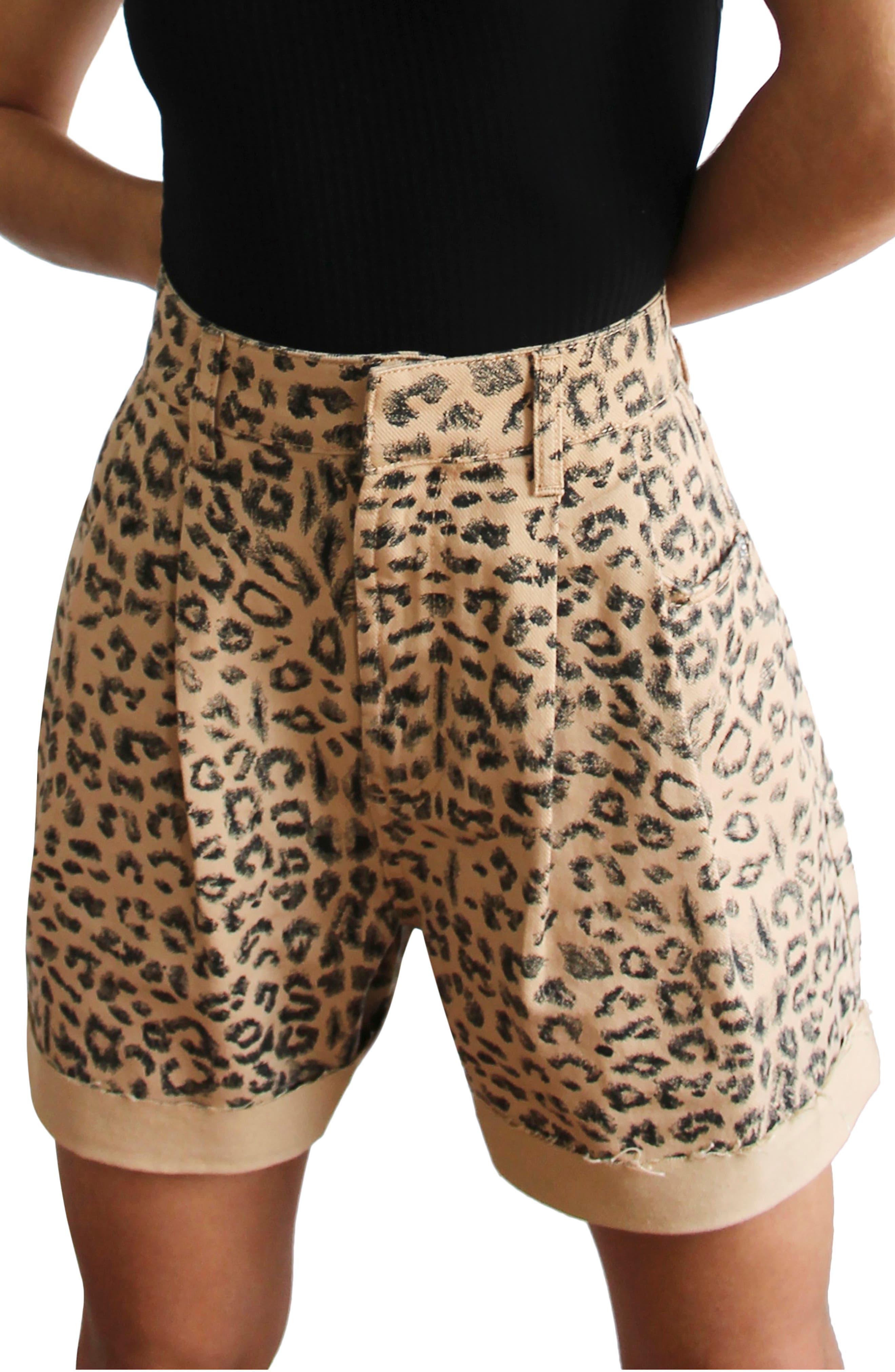 cheetah denim shorts