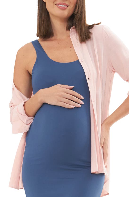 Shop Ripe Maternity Luxe Knit Contour Stretch Jersey Midi Maternity Dress In Deep Blue