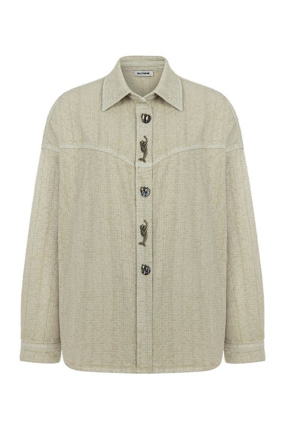 Shop Nocturne Denim Shirt With Embroidered Accessories In Dark Beige