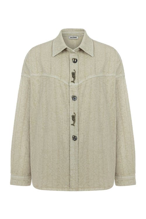 Nocturne Denim Shirt with Embroidered Accessories in Dark Beige at Nordstrom