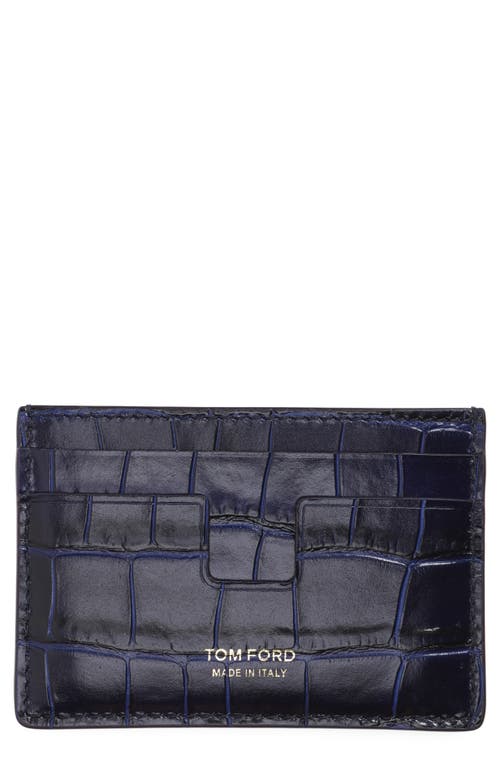 TOM FORD T-Line Croc Embossed Leather Card Case in Royal Blue at Nordstrom