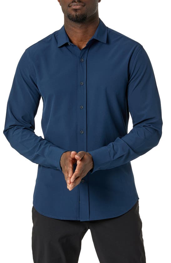 Shop Kenneth Cole Solid Stretch Button-up Sport Shirt In Navy